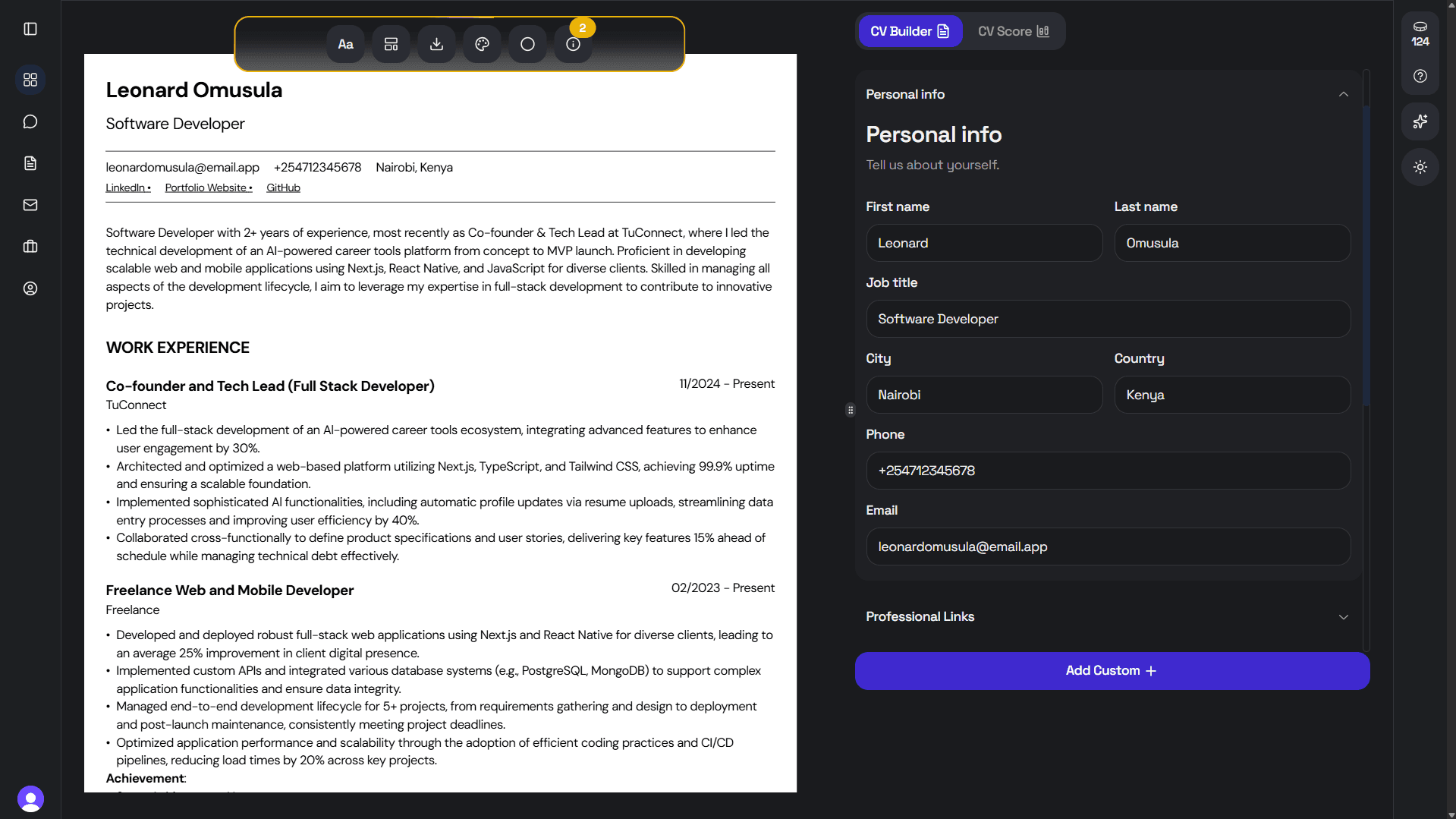 Intelligent Resume Builder Dark Mode
