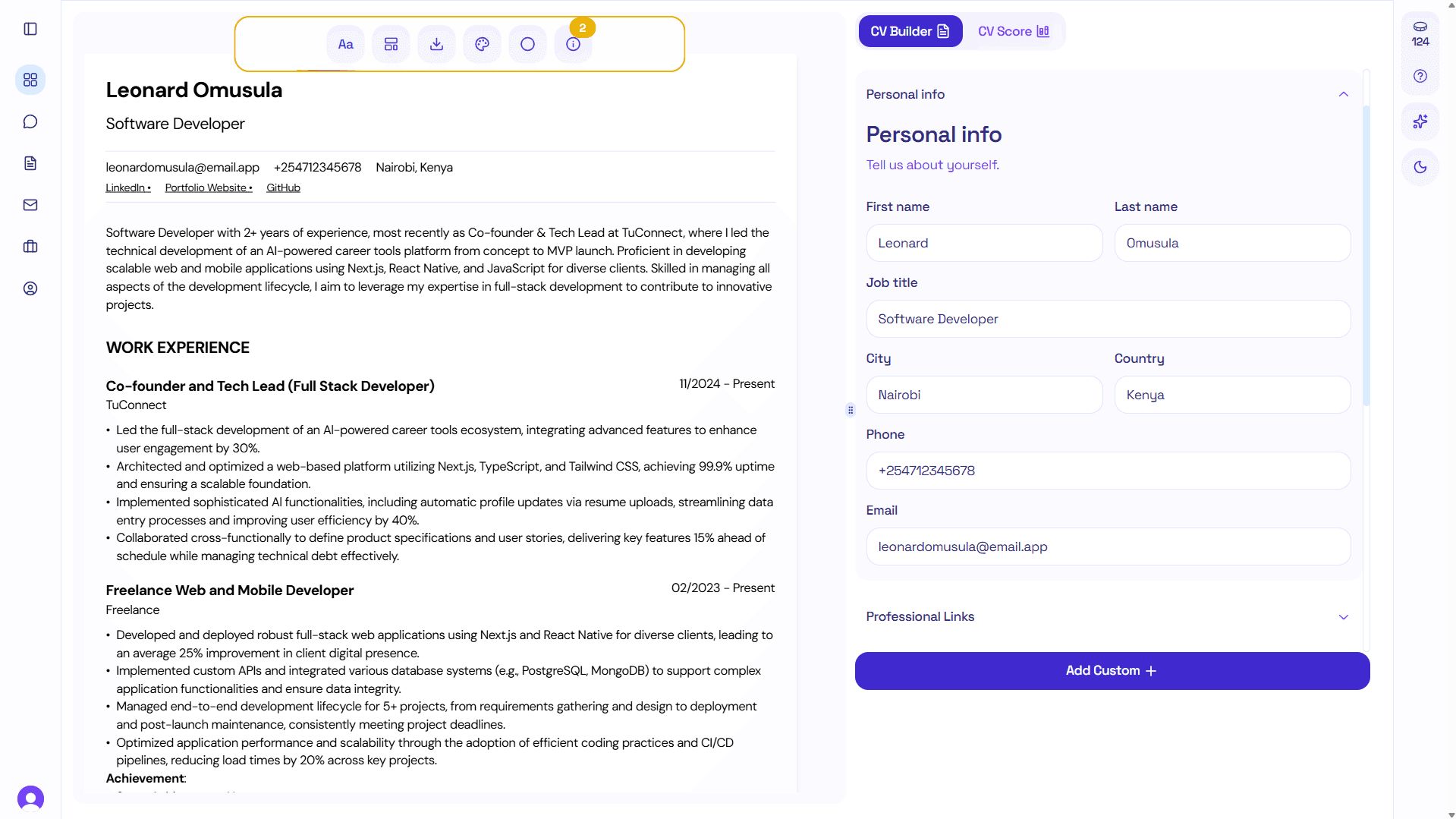 Intelligent Resume Builder Light Mode